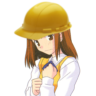 Satsuki looks unsure while wearing a hard hat.